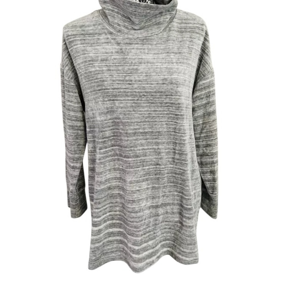 J.Jill Fit Women’s Grey Space Dye Velour Cowl Neck Long Sleeve Tunic Top Size L
